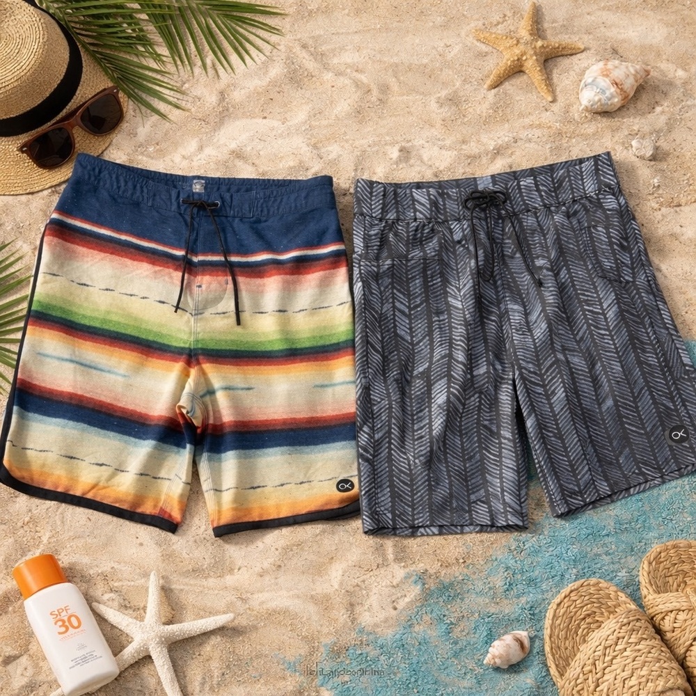 Outerknown Board Shorts mens size 32 Geometric striped 2 pr summer grunge summer